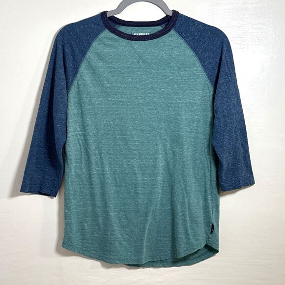 Express Other - Express Men’s 3/4 Sleeve Tee Shirt Size XS Green & Blue Soft Baseball Style